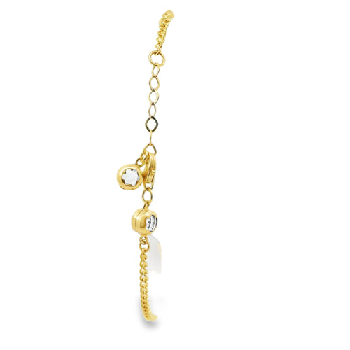 14KT Gold Bracelet Women's Five Charm Plain Cylinders with White CZ Stone End Cable Link Lobster Clasp Band