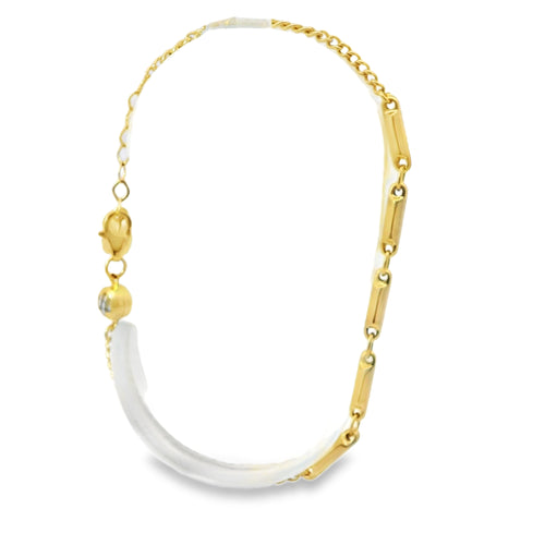 14KT Gold Bracelet Women's Five Charm Plain Cylinders with White CZ Stone End Cable Link Lobster Clasp Band