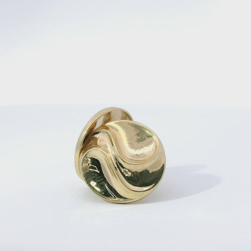 14KT Gold Earrings Small Round Double Wave Button with Push Back Post and Butterfly Backs