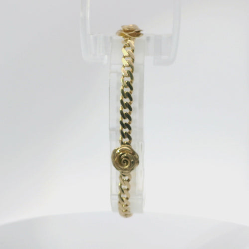 14KT Gold Bracelet Women's Three Charm Rose with Cuban Link Band and Plain White CZ Stones Box Clasp