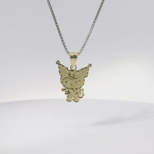 14KT Gold Charm Large Diamond Cut Kuromi with Plain Bell