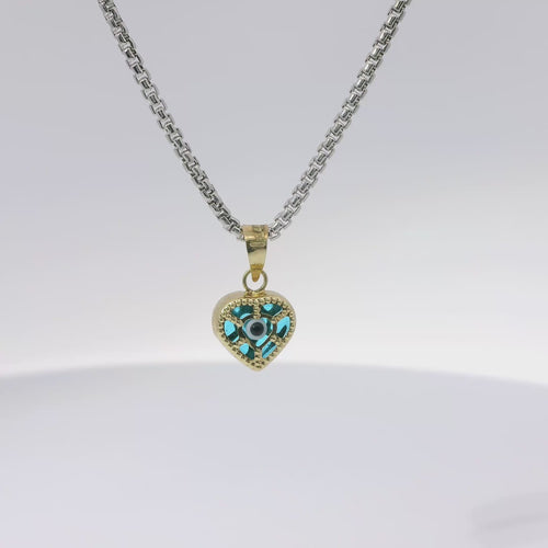 14KT Gold Charm Extra Small 3D Heart Evil Eye with Plain Bell