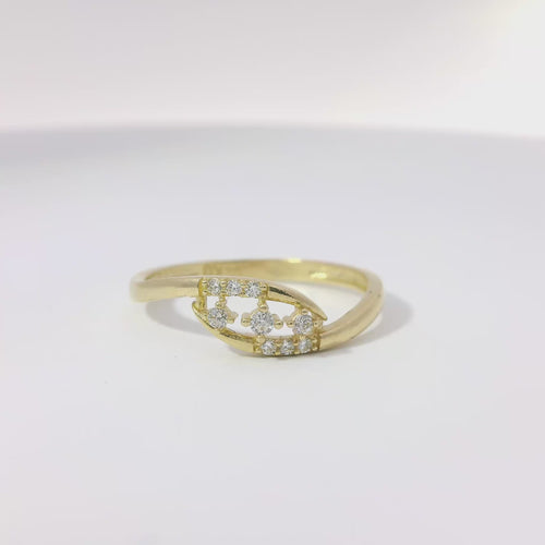14KT Gold Ring Women's Light Weight Three Floating White CZ Stone Center with Triple CZ Stones on Bypass Band Ends