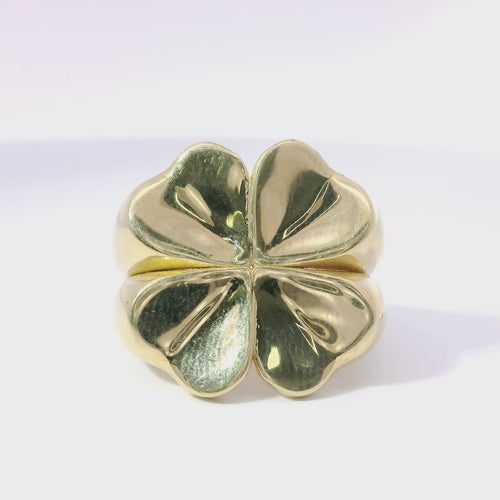 14KT Gold Ring Women's Four Leaf Clover Plain Band