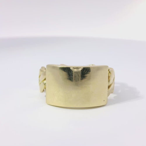 14KT Gold Unisex Ring Jumbo Plain Name Plate No Border Cuban Link Band