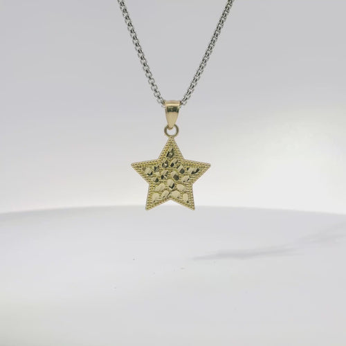 14KT Gold Charm Medium Star Nugget with Beaded Border and Plain Bell