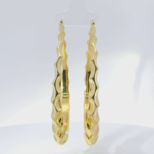 14KT Gold Earrings Crimped Oval Hoops 2.5 Inch Hollow Tube 7mm