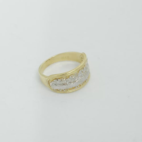 14KT Gold Ring Men's Two Tone Last Supper Scene with Table Legs Textured Background Dotted Border Double Lined Plain Border