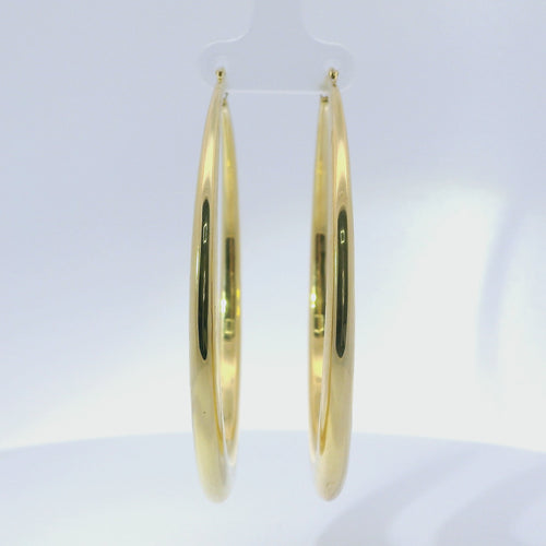 14KT Gold Earrings Plain Oval Hoops 65mm Hollow Tube 5mm