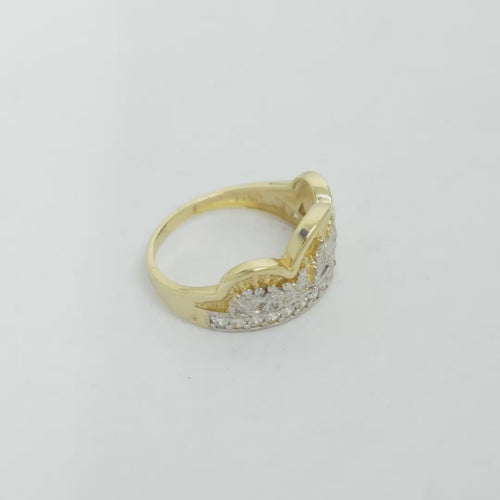 14KT Gold Ring Men's Two Tone Triple Arch Last Supper Single Row White CZ Stones Lower Border