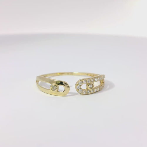 14KT Gold Ring Women's Light Weight White CZ Stone Belt / Plain Belt Split Band