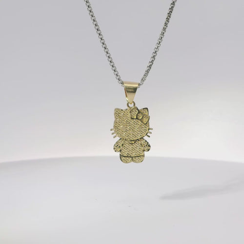 14KT Gold Charm Large Full Body Diamond Cut Hello Kitty with Plain Bell