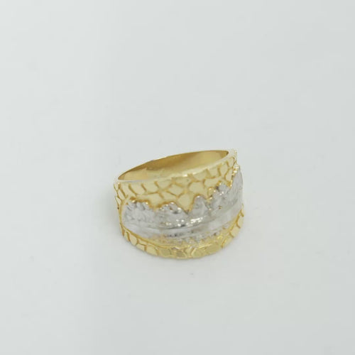 14KT Gold Ring Men's Two Tone Last Supper Nugget Border