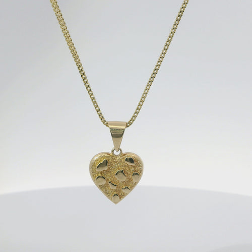 14KT Gold Charm Small 3D Nugget Heart with Plain Bell