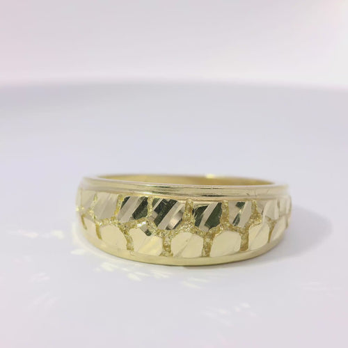 14KT Gold Ring Women's Domed Nugget Center with Plain Borders Band