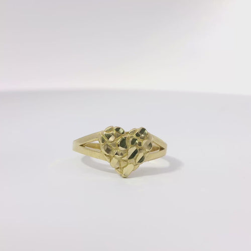 14KT Gold Ring Women's Small Nugget Heart Shape with Plain Split Band