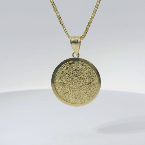 14KT Gold Charm Medium Myan Calander Coin with Diamond Cut Edge and Plain Bell