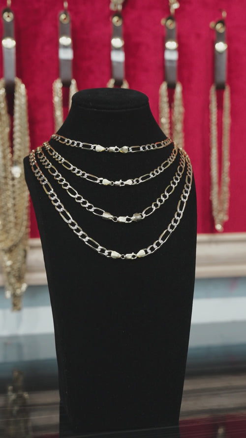 14KT Gold Chain Solid Figaro Pave 1.5mm
