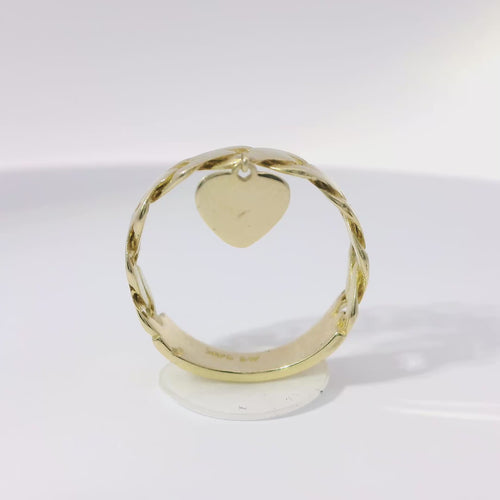 14KT Gold Ring Women's Plain Cuban Link with Dangling Heart Band