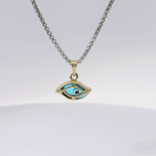 14KT Gold Charm Small 3D Turquoise Evil Eye with Plain Bell