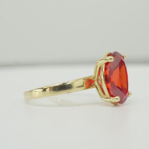 14KT Gold Ring Women's Burnt Orange Oval Center CZ Stone with Plain Band