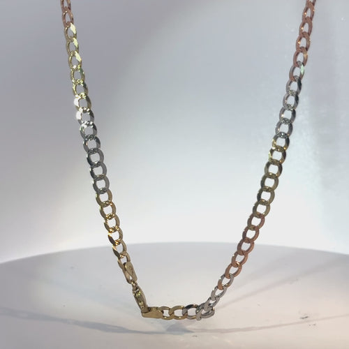 14KT Gold Chain Hollow Tri Tone Curb 4.5mm