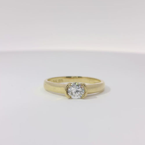 14KT Gold Ring Women's Half Halo White CZ Stone Solitaire Plain Band