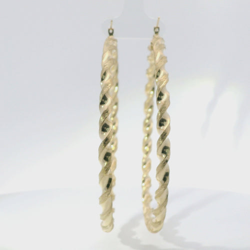 14KT Gold Earrings Hoops Round Twisted Hollow Tube with Saddleback Hinge Closure Length 6mm
