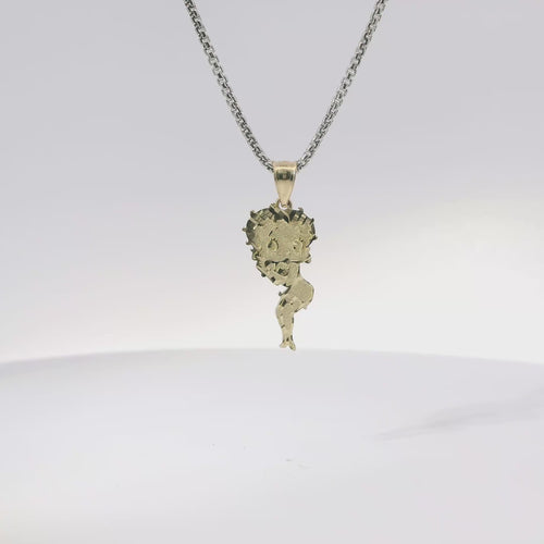 14KT Gold Charm Small Betty Boop Full Body with Diamond Cut Hair and Plain Bell