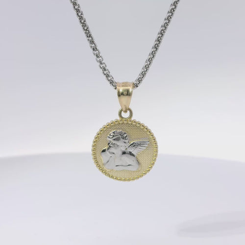 14KT Gold Charm Mini Two Tone Cupid Coin with Plain Bell