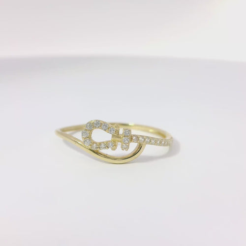 14KT Gold Ring Women's Light Weight White CZ Stone Fashion Belt Bypass Band