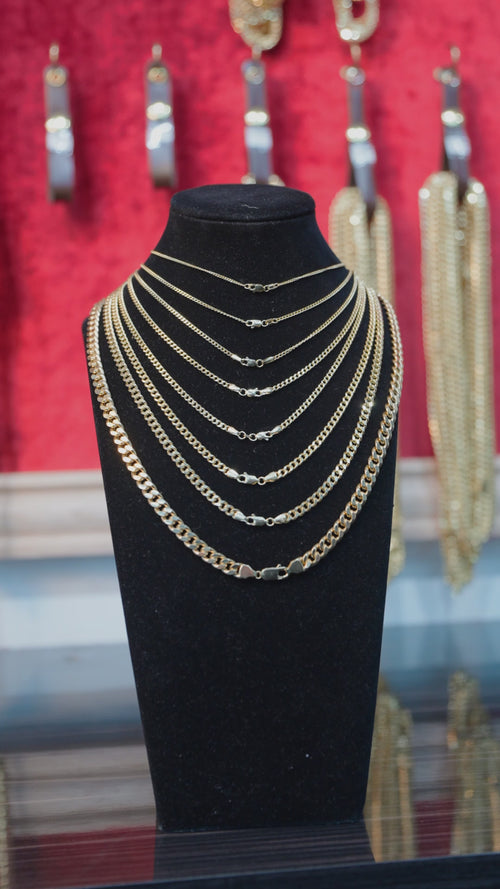 14KT Gold Chain Hollow Flat Miami Cuban with Plain Lobster Clasp 1.3mm
