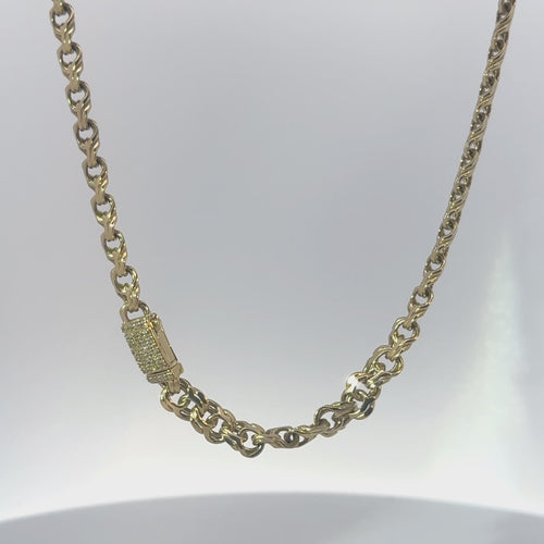 14KT Gold Chain Hollow Chino with White CZ Lock 6mm