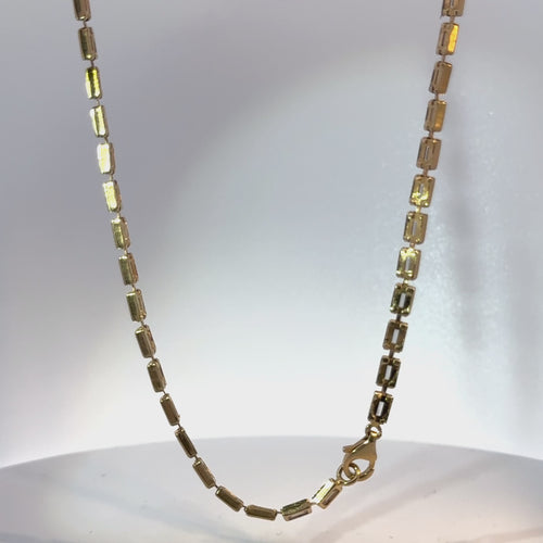 14K Gold Chain Baguette Tennis Chain with White CZ Stones and Plain Clasp 3.5mm