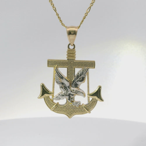 14KT Gold Charm Large Two Tone Eagle Anchor with Plain Bell