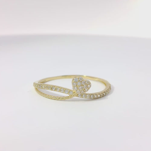 14KT Gold Ring Women's Light Weight White CZ Stones Heart Balloon Center and White CZ Stones Band