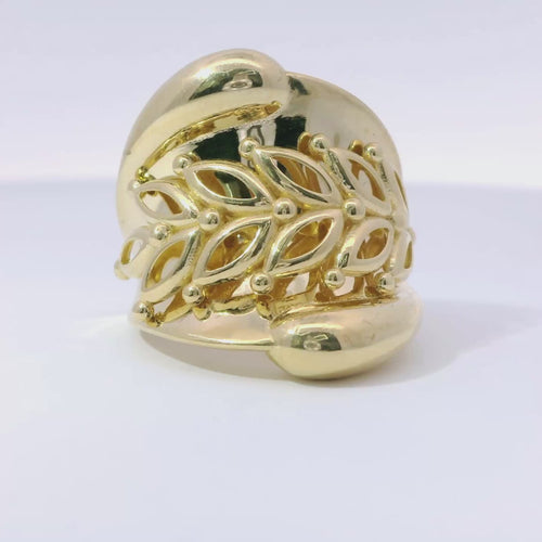 14KT Gold Ring Women's Cutout Leaf Branch Plain Wide Center Band
