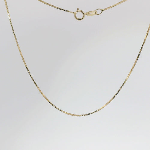 14KT Gold Solid Thin Chain Disco Box Link with Spring Lock Clasp .8mm