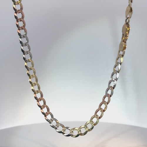 14KT Gold Chain Hollow Tri Tone Curb 7mm