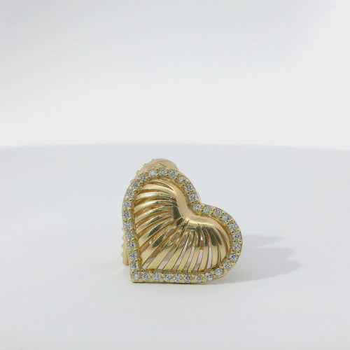 14KT Gold Ring Women's Plain Ribbed Seashell Heart with Push Back Post and Butterfly Backs
