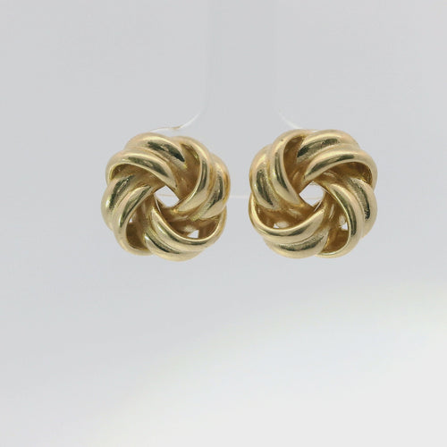 14KT Gold Earrings Medium Two Plain Strand Square Knot with Open Center, Push Back Post, and Butterfly Backs