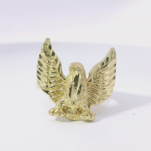 14KT Gold Ring Women's Diamond Cut Open Wing Eagle with Plain Band