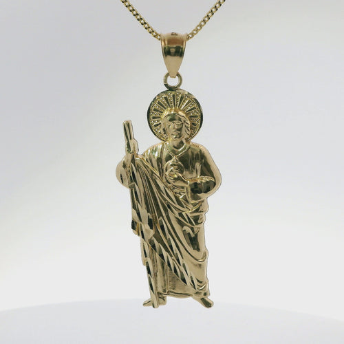 14KT Gold Charm Small Sunray Left Facing St Jude with Plain Bell