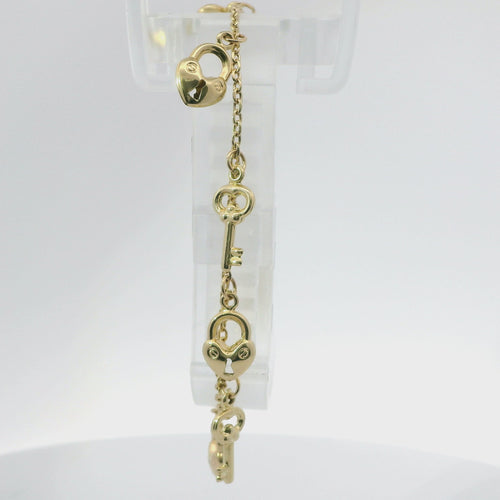 14KT Gold Bracelet Women's Charm Alternating Plain Puff Heart Locks and Plain Puff Heart Keys with White CZ Stone End Cable Link Lobster Clasp Band