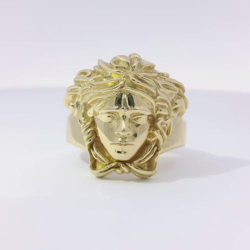 14KT Gold Ring Women's Jumbo Medusa Head Plain Band