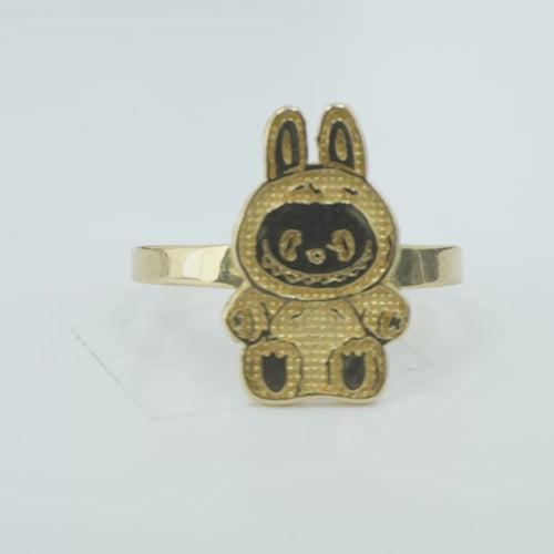 14KT Gold Ring Women's Small Flat Labubu with Plain Band