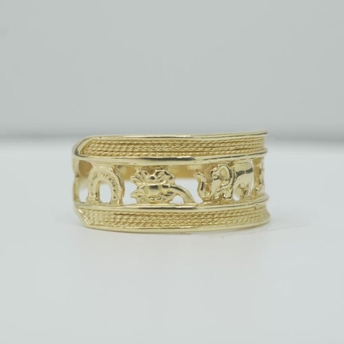 14KT Gold Ring Women's Split Band Good Luck Horseshoe Flower Elephant "13" Center Plain Split Band