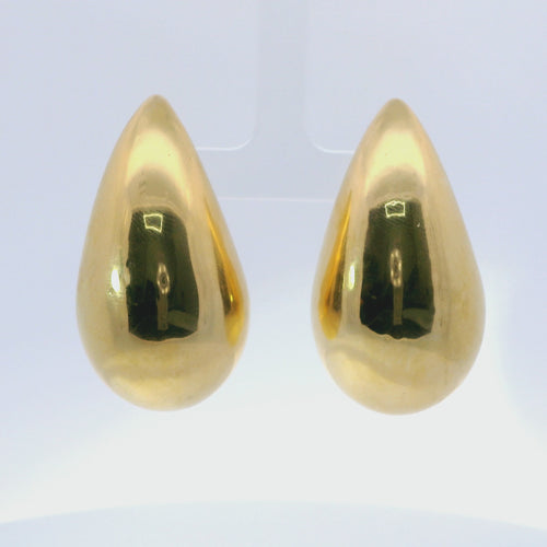 14KT Gold Earrings Extra Large Plain Puff Tear Drop with Push Back Post and Butterfly Backs