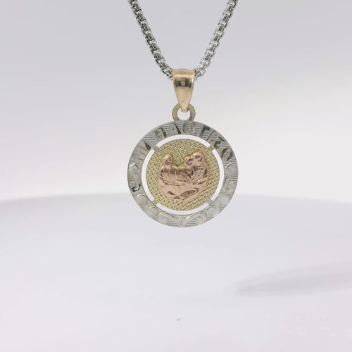 14KT Gold Charm Medium Tri Tone "Mi Bautizo" Baptism Coin with Plain Bell