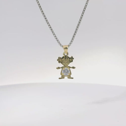 14KT Gold Charm Girl with White CZ Stone Belly and Plain Bell